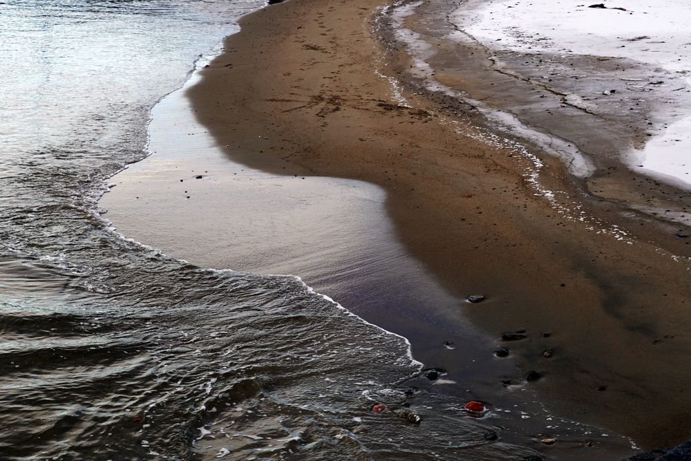 wet sandy shore on sunny day in beach