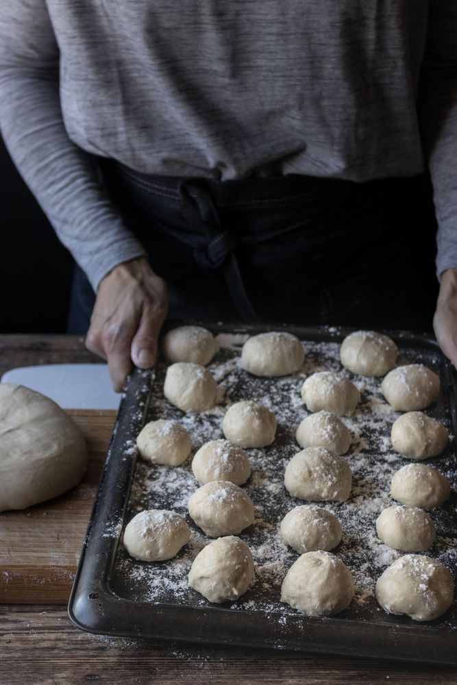 Beignets being made