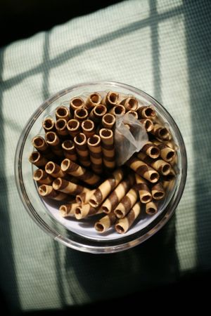 Top view of rolled wafers, vertical