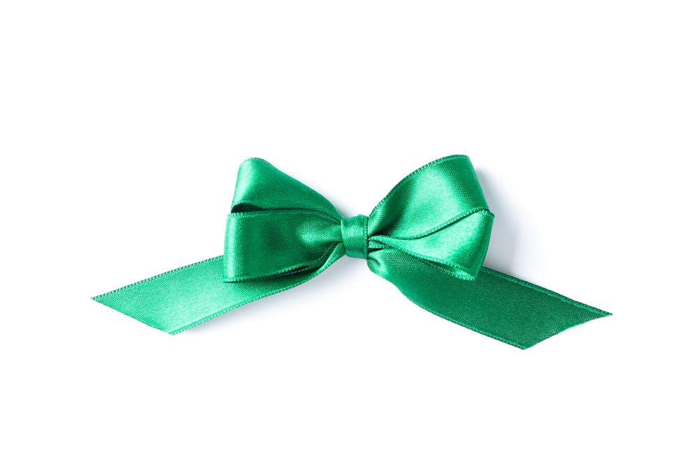 Green bow isolated on plain background. Gift concept