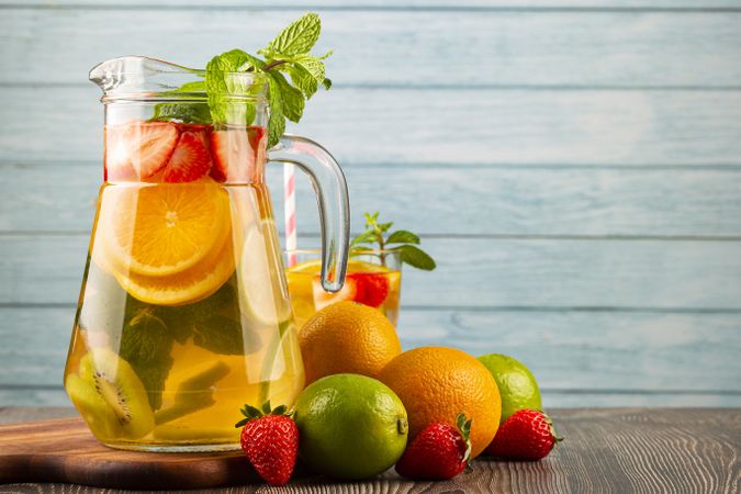 Water flavored with fresh summer fruit.