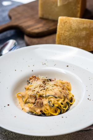 Italian homemade pasta with seafood & parmesan