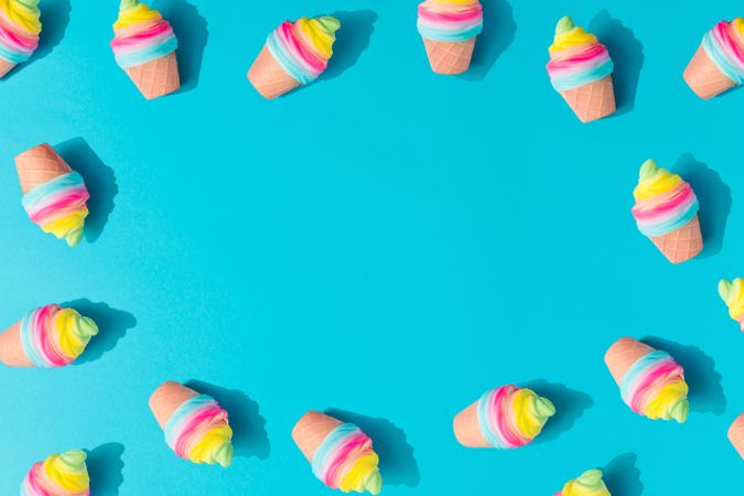 Colorful ice cream on bright blue background