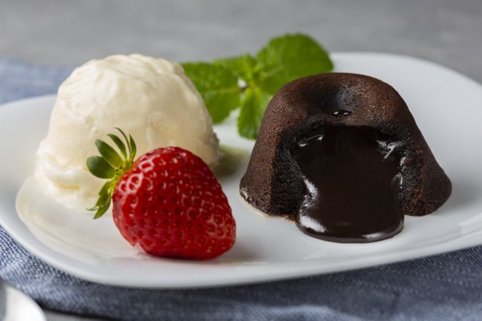 Petit Gateau dessert with ice cream.