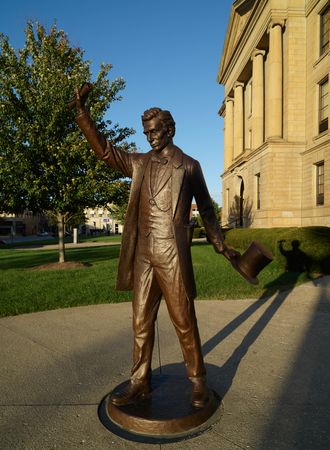 Statue of Abraham Lincoln outside the Logan County Courthouse, in Lincoln, Illinois