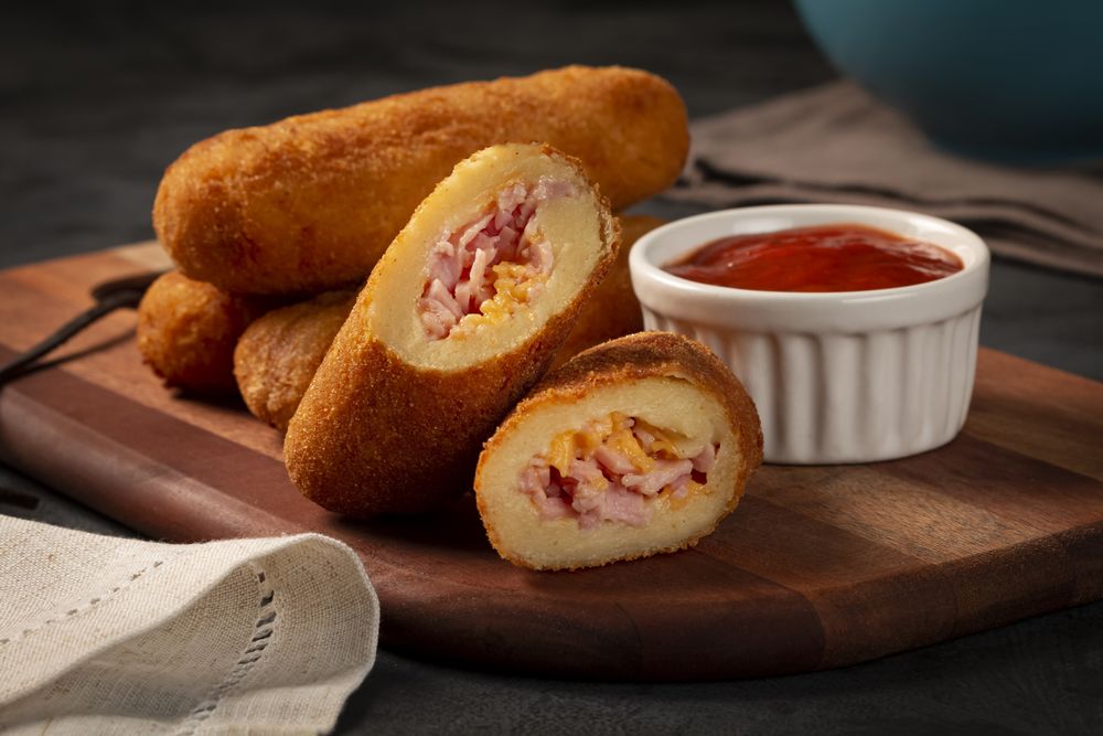 Fried risoles or Risol. Risoles stuffed with cheese and ham.