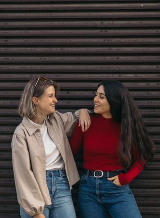 Two women portrait, blonde and brunette