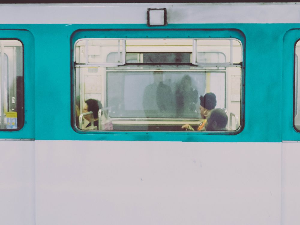 Exterior view of train with passengers