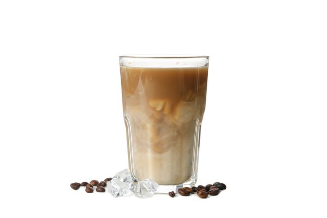 Glass of ice coffee isolated on plain background