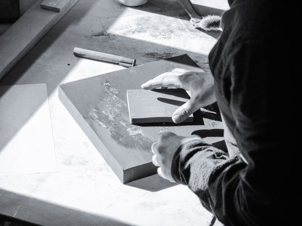 Painter artist working on a oil canvas