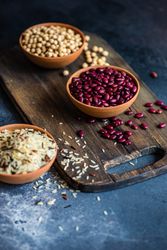 Dry beans and rice in bowls