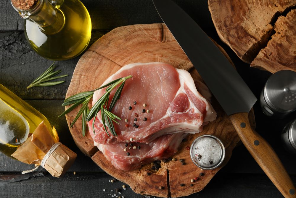 Composition with raw meat and ingredients. Cooking steak concept