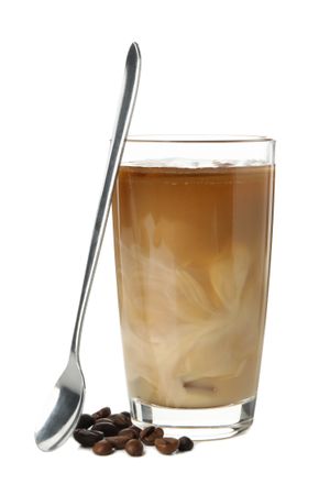 Glass of ice coffee isolated on plain background