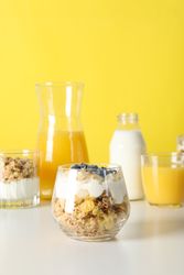 Tasty and nutritious breakfast concept - muesli with yogurt
