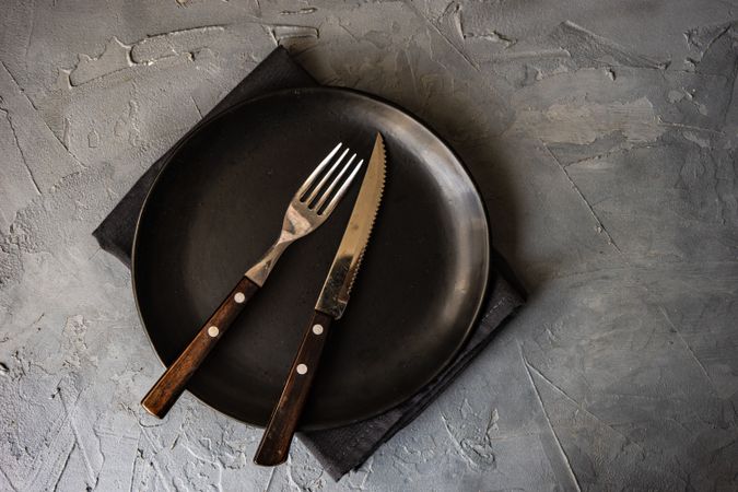 Rustic table setting with dark plates