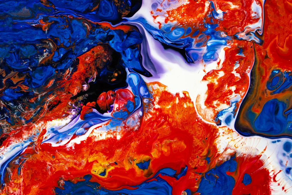 Blue and Red Fluid Art, Abstract Acrylic Pouring