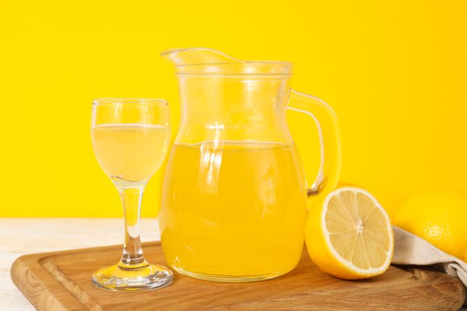 Concept of tasty drink, Limoncello, Italian lemon liqueur