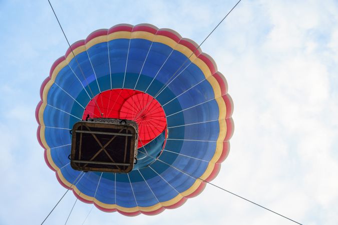 Bottom of hot air balloon ascending in Aeroestacion Festival in Guadix, Granada, Andalusia, Spain