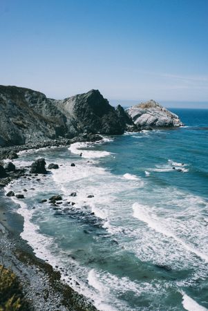 Rocky shore in California, vertical