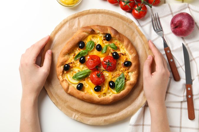Concept of tasty food, Vegetable galette, top view