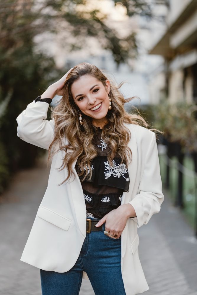Charming woman posing on street