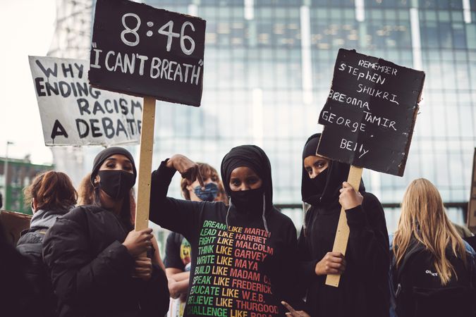 London, England, United Kingdom - June 6th, 2020: Group of young women with protest signs