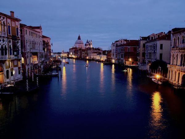 Venetian Twilight: Grand Canal Aglow with Warm Lights