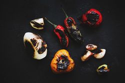 Grilled vegetables on tray