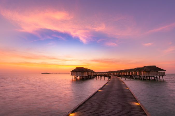 Walkway leading to holiday villas in the Maldives