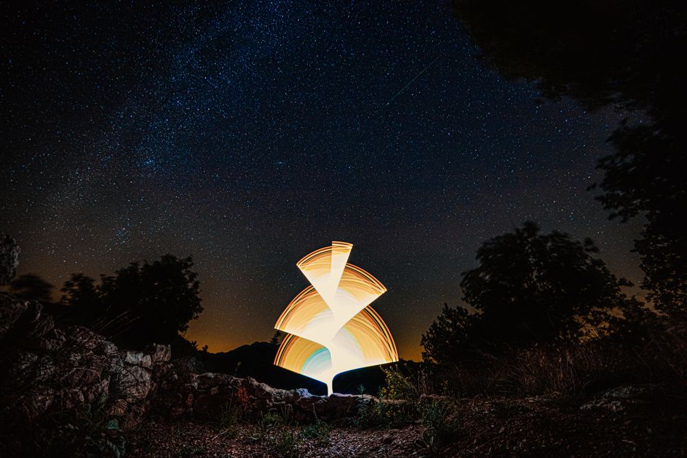 Light painting in the dark night