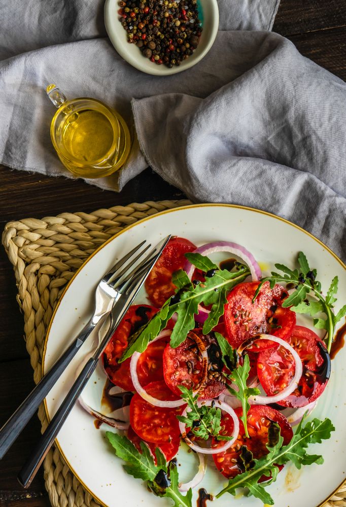 Top view of fresh tomato salad