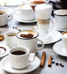 Delicious coffee selection on stone table