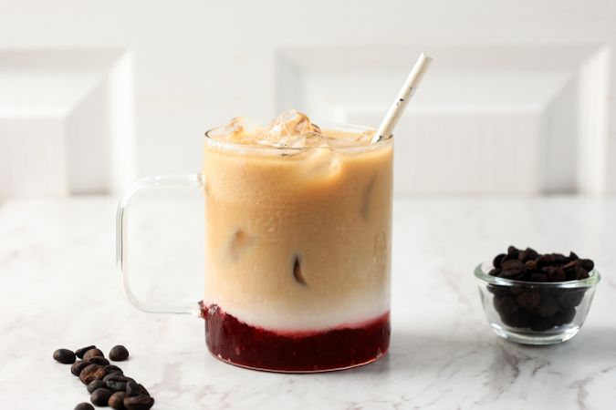 Strawberry Ice Milk Latte on Table, Korean Cafe Popular Menu