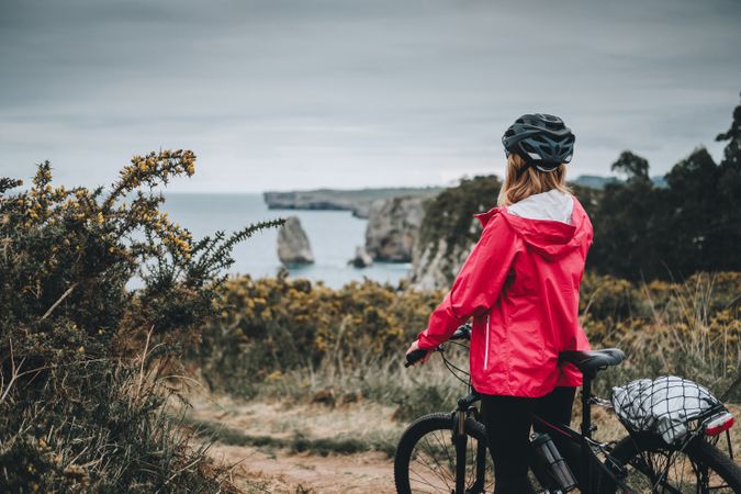 Female riding mountain bike