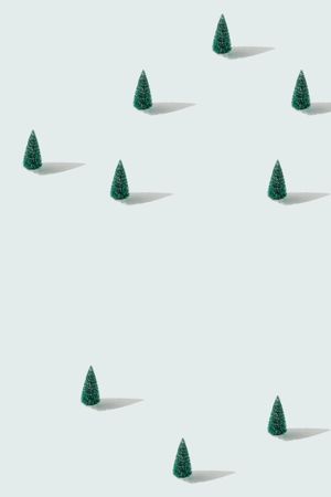 Minimal winter landscape scene with pine trees