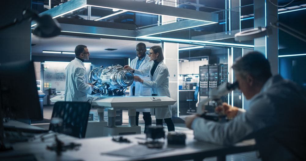 Smart Team of Engineers, Project Manager and Machinery Operators Collaborate on New Type of a Electric Turbine Engine