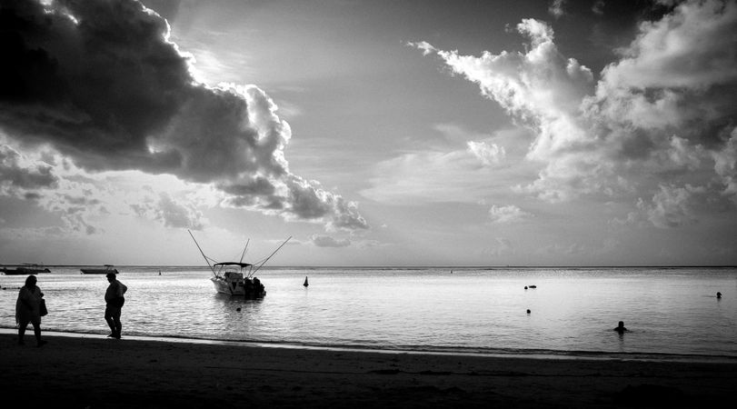B&W shot looking out to the ocean in Mauritius