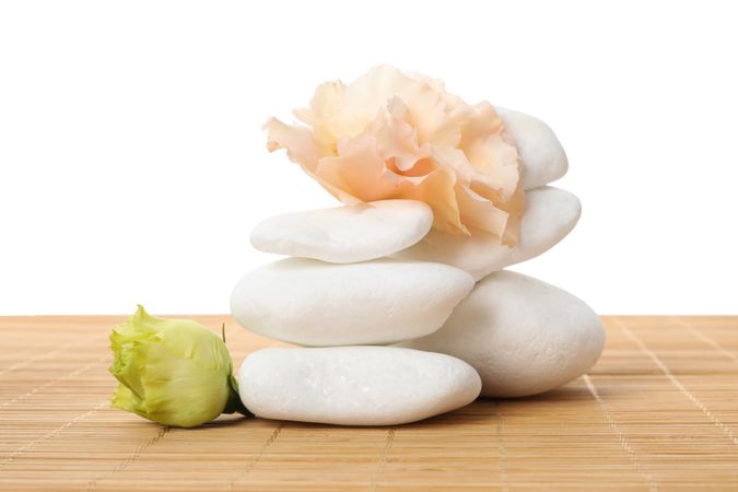stones and flowers, isolated on plain background