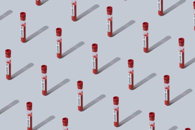 Pattern of vials of blood labelled with “COVID-19”