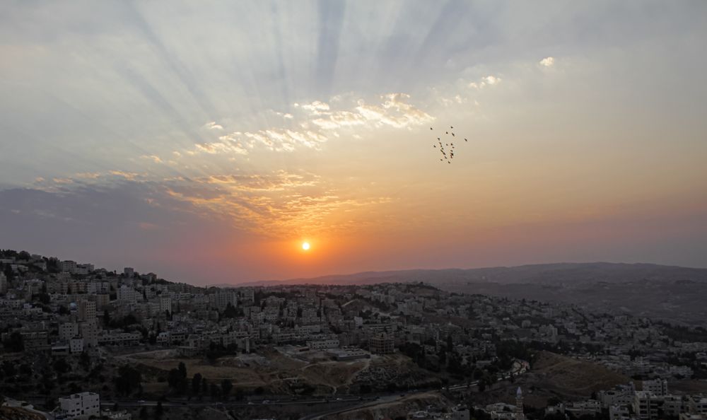 City buildings at sunset in Jordan