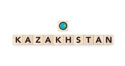 Wooden blocks bearing the name and flag of Kazakhstan. Kazakh and Asian Culture, national identity, travel, and geography in a copy space design.