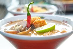 Appetizing hot spicy soup with Japanese noodles