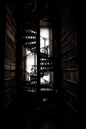 Spiral staircase in a library