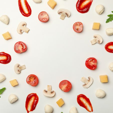 Ingredients for cooking pizza on blank background