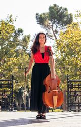 Female musician with her cello.
