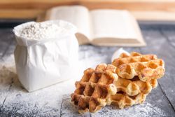 Belgian waffles and bag of flour