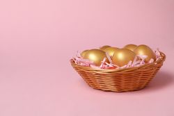 Concept of Richness, golden eggs, space for text