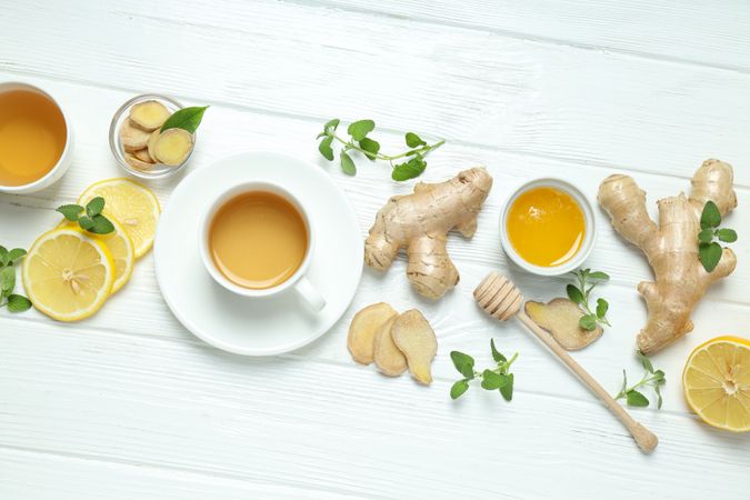 Cold treatment, healthcare concept - tea with ginger