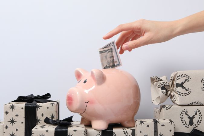 Concept of Christmas finance with piggy bank