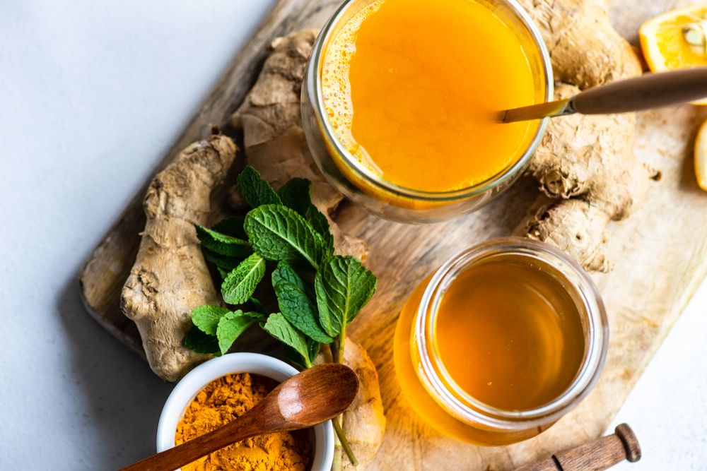 Top view of ingredients for detox tea